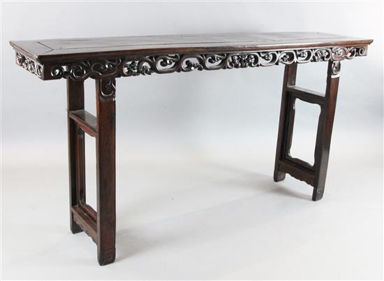 A Chinese rosewood (hongmu) altar table, late 19th century, W.6ft 10in. D.1ft 5.5in. H.3ft 5in.